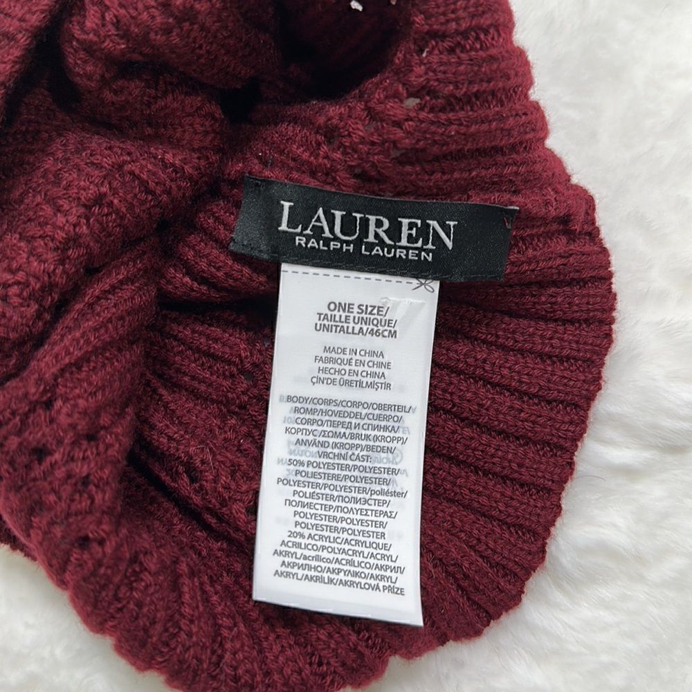 RALPH LAUREN RIBBED BEANIE. BURGUNDY - Picture 3 of 6